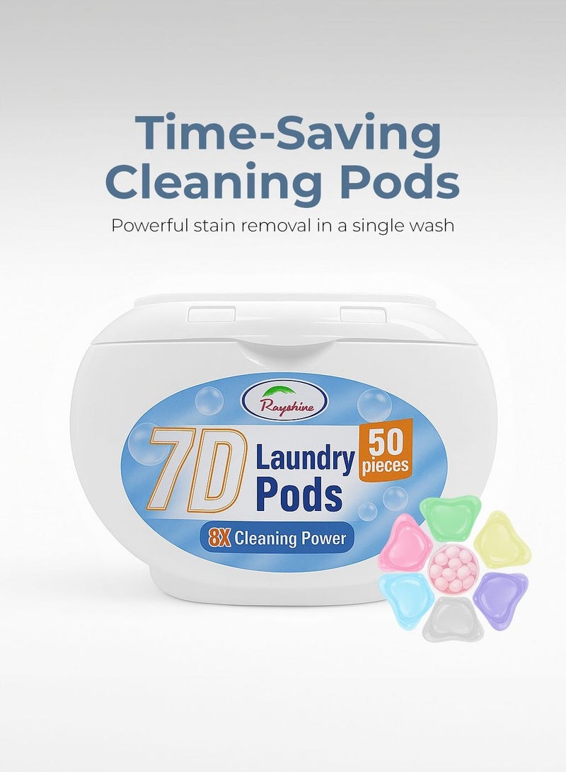 RAYSHINE 7-in-1 Laundry Pods – 50 Capsules | Powerful Stain Removal, Eco-friendly, and Safe for Sensitive Fabrics - Image 1