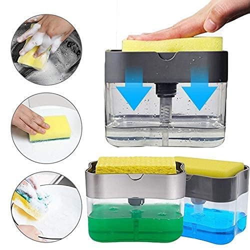 Rylan 2 in 1 Soap Dispenser for Bathroom Accessories Dishwasher Liquid Holder Liquid Dispenser Pump 400 ML with Sponge Holder Kitchen Sink Accessories Items (Multi-Color) - Image 3