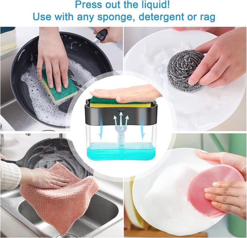 Rylan 2 in 1 Soap Dispenser for Bathroom Accessories Dishwasher Liquid Holder Liquid Dispenser Pump 400 ML with Sponge Holder Kitchen Sink Accessories Items (Multi-Color) - Image 5