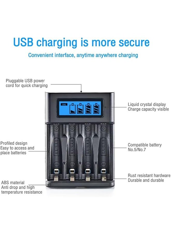 Mini USB AA AAA Battery Charger, 4 Bay, High-Speed Charging, Independent Slots, LCD Display, for Ni-MH Ni-CD Rechargeable Batteries - Image 3