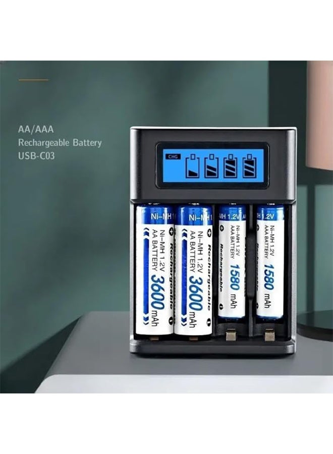 Mini USB AA AAA Battery Charger, 4 Bay, High-Speed Charging, Independent Slots, LCD Display, for Ni-MH Ni-CD Rechargeable Batteries - Image 5