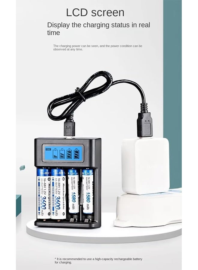 Mini USB AA AAA Battery Charger, 4 Bay, High-Speed Charging, Independent Slots, LCD Display, for Ni-MH Ni-CD Rechargeable Batteries - Image 2