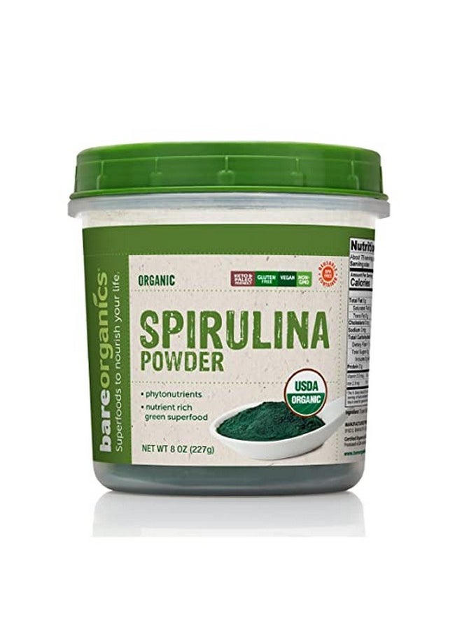 Bareorganics - 13132 Usda Organic Raw Spirulina Powder Whole Food Supplement Glutenfree & Nongmo 8 Ounce - Image 1