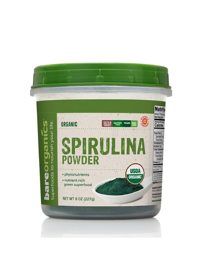 Bareorganics - 13132 Usda Organic Raw Spirulina Powder Whole Food Supplement Glutenfree & Nongmo 8 Ounce - Image 1