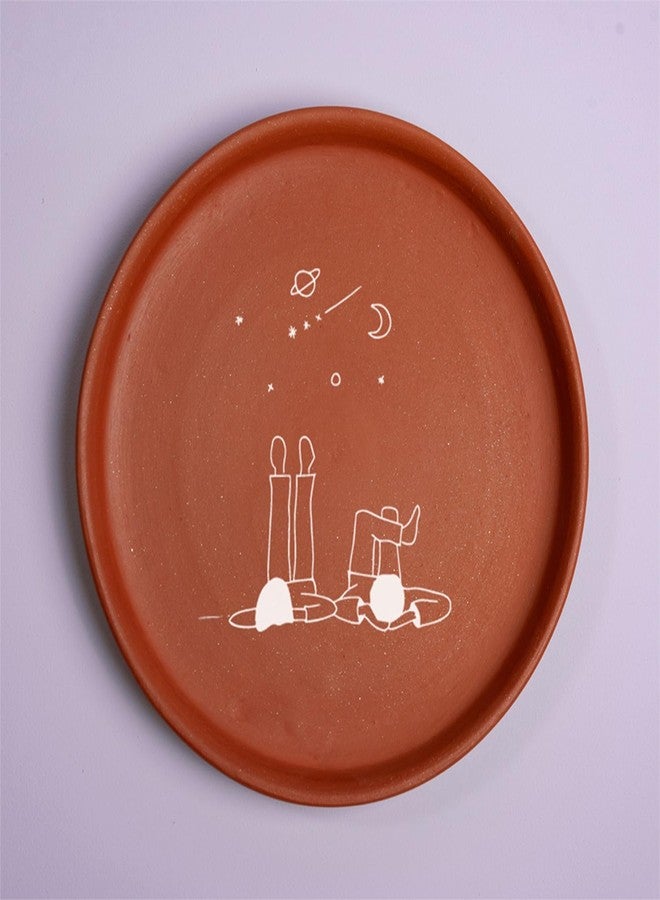 Almiro Tree 8 inches Terracotta Wall Plates Minimalist Illustration set of 3 | Wall Decoration Item For living Room, Meditation Space, and Office Space, etc. | Gift Item (Travellers Set) - Image 2