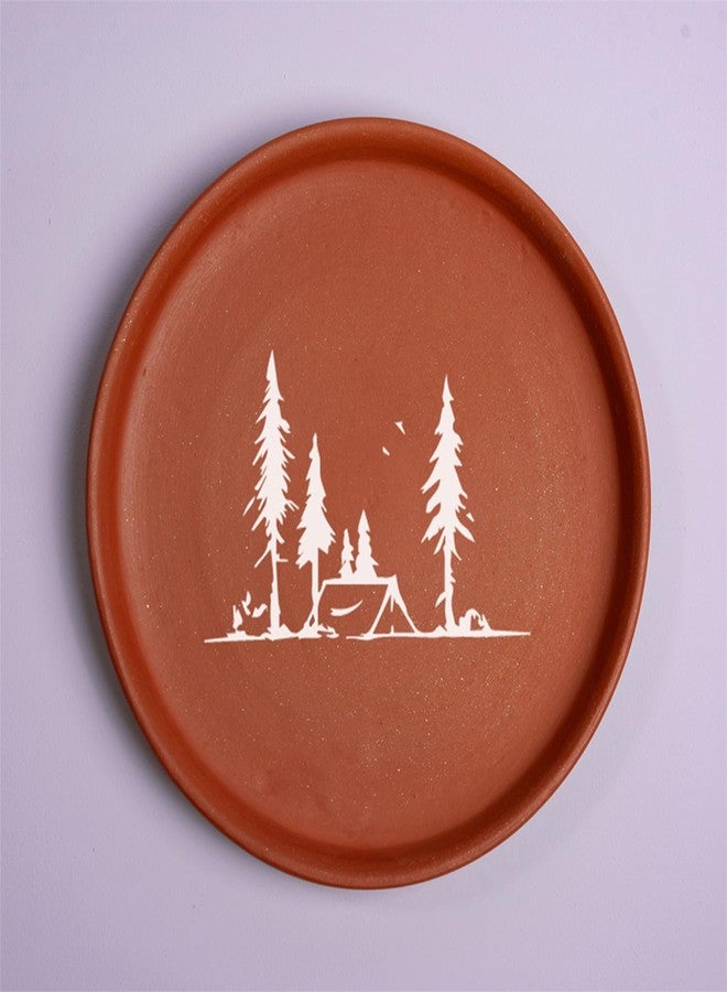 Almiro Tree 8 inches Terracotta Wall Plates Minimalist Illustration set of 3 | Wall Decoration Item For living Room, Meditation Space, and Office Space, etc. | Gift Item (Travellers Set) - Image 4