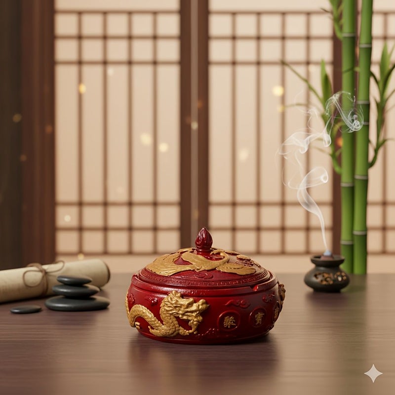 Brass Decorative Ashtray With Phoenix And Dragon Design Windproof For Indoor Outdoor Use - Image 4