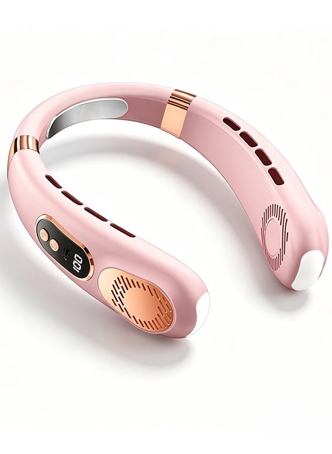 Portable Neck Fan,1S Cool Down,5500mAh Rechargeable, 24H Max Runtime, Ultra Quiet, 5 Speeds, 3 Temp Modes, USB-C Fast Charging, Neck Coolers for Hot Weather Pink