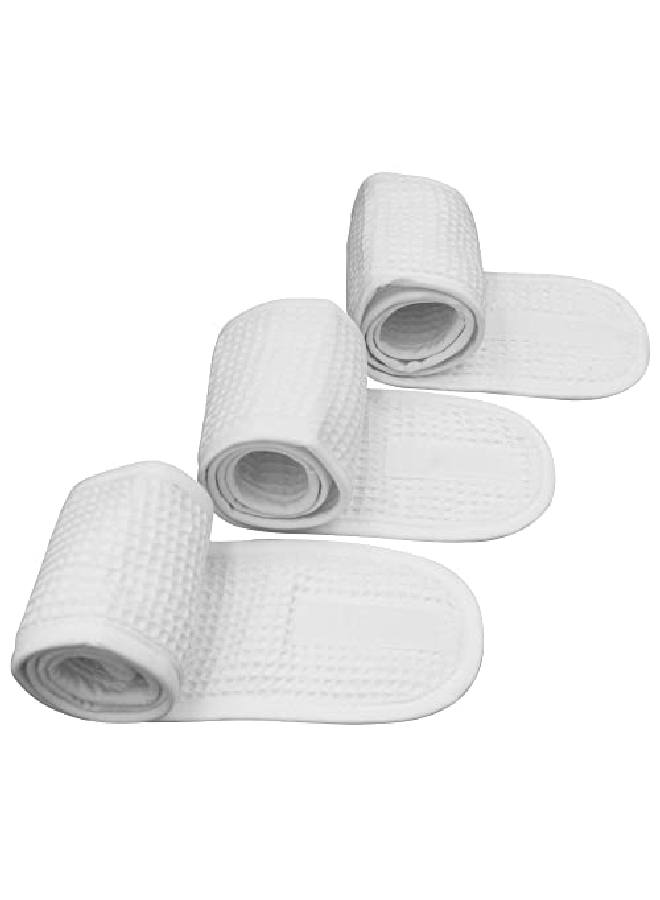 Bleu Bath (3 Pack) Adjustable Facial Makeup Headband With Magic Tape Pure Natural Terry Waffle Sweatabsorbent Facial Spa Headband Facial Washing Shower Wrap Yoga Sports Hairband (Waffle White) - Image 2