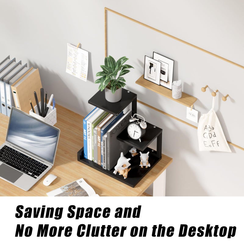 Gannyfer Desk Shelf Organizer - Wood Desktop Shelf, Freestanding Desk Hutch Office Decor, 3 Tier Storage Display Rack, Small Bookshelf with Metal Frame for Books/Plants/Toys (Black) - Image 3