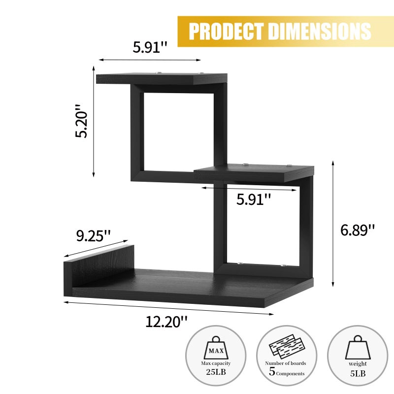 Gannyfer Desk Shelf Organizer - Wood Desktop Shelf, Freestanding Desk Hutch Office Decor, 3 Tier Storage Display Rack, Small Bookshelf with Metal Frame for Books/Plants/Toys (Black) - Image 4