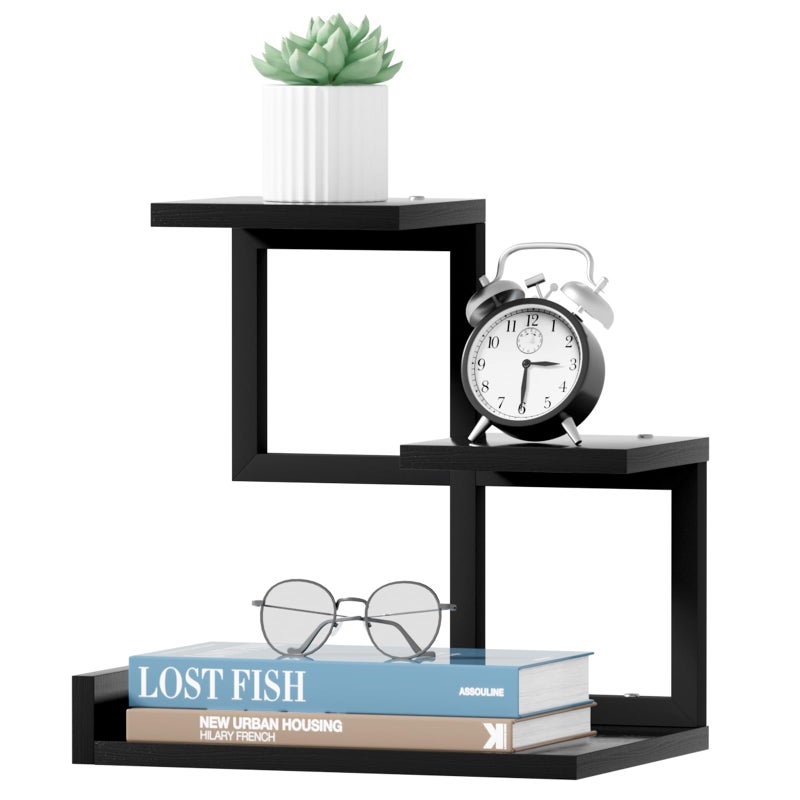 Gannyfer Desk Shelf Organizer - Wood Desktop Shelf, Freestanding Desk Hutch Office Decor, 3 Tier Storage Display Rack, Small Bookshelf with Metal Frame for Books/Plants/Toys (Black) - Image 1