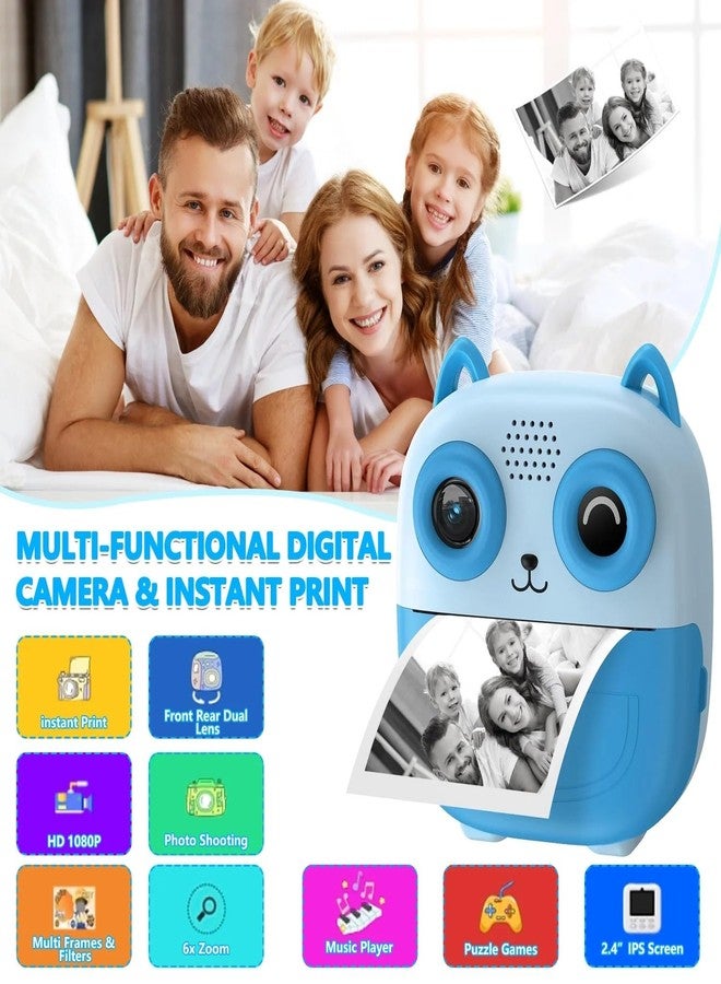 CADDLE & TOES Kids Instant Print Camera – Mini Digital HD Photo & Video Camcorder with Games | Fun Learning Toy for Boys & Girls Ages 4-18 | Includes 2 Print Rolls – Ideal Gift for Kids (Blue Owl) - Image 4
