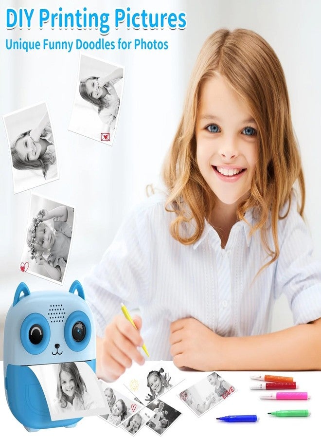 CADDLE & TOES Kids Instant Print Camera – Mini Digital HD Photo & Video Camcorder with Games | Fun Learning Toy for Boys & Girls Ages 4-18 | Includes 2 Print Rolls – Ideal Gift for Kids (Blue Owl) - Image 3