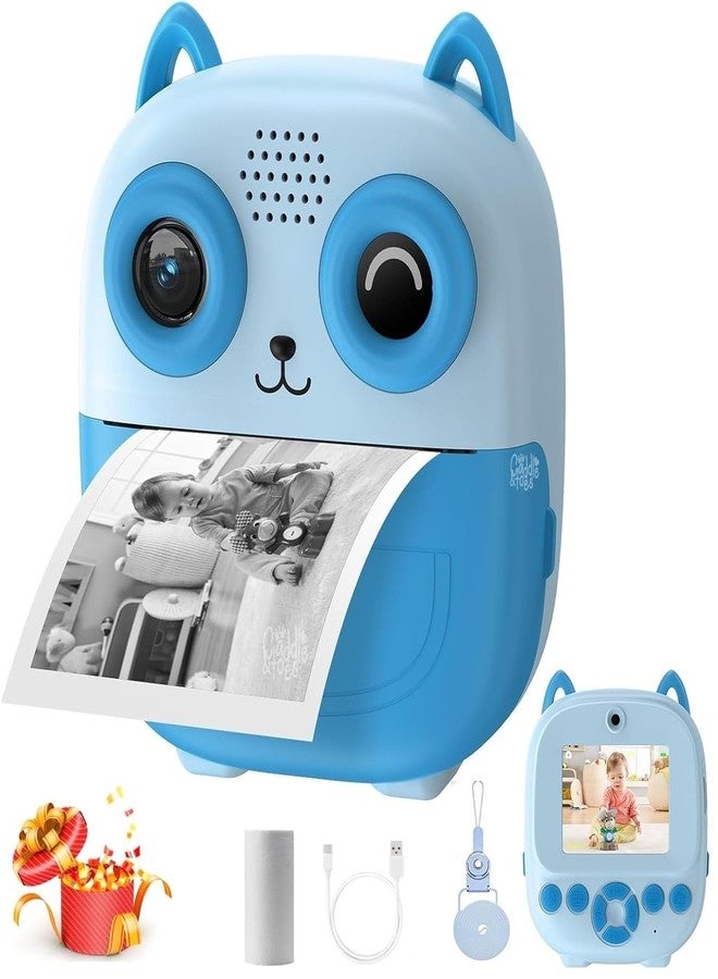 CADDLE & TOES Kids Instant Print Camera – Mini Digital HD Photo & Video Camcorder with Games | Fun Learning Toy for Boys & Girls Ages 4-18 | Includes 2 Print Rolls – Ideal Gift for Kids (Blue Owl) - Image 1