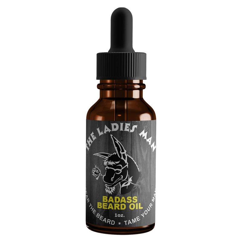 Badass Beard Care Oil For Men  The Ladies Man Scent 1 oz  All Natural Ingredients Keeps Beard and Mustache Full Soft and Healthy
