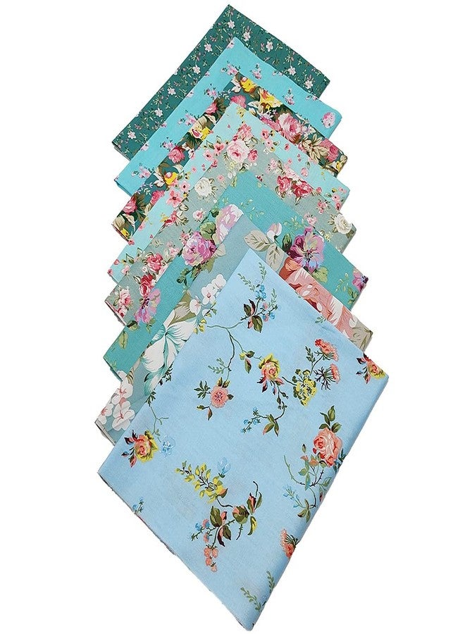 QiMicody حزم أقمشة QiMicody Fat Quarters، 8 قطع، قطن 100%، 19.69 بوصة × 19.69 بوصة (50 سم × 50 سم)، مربعات قماشية مقطوعة مسبقًا للخياطة والتطريز اليدوي، تصميم بدون تكرار (زهور زرقاء). - Image 3