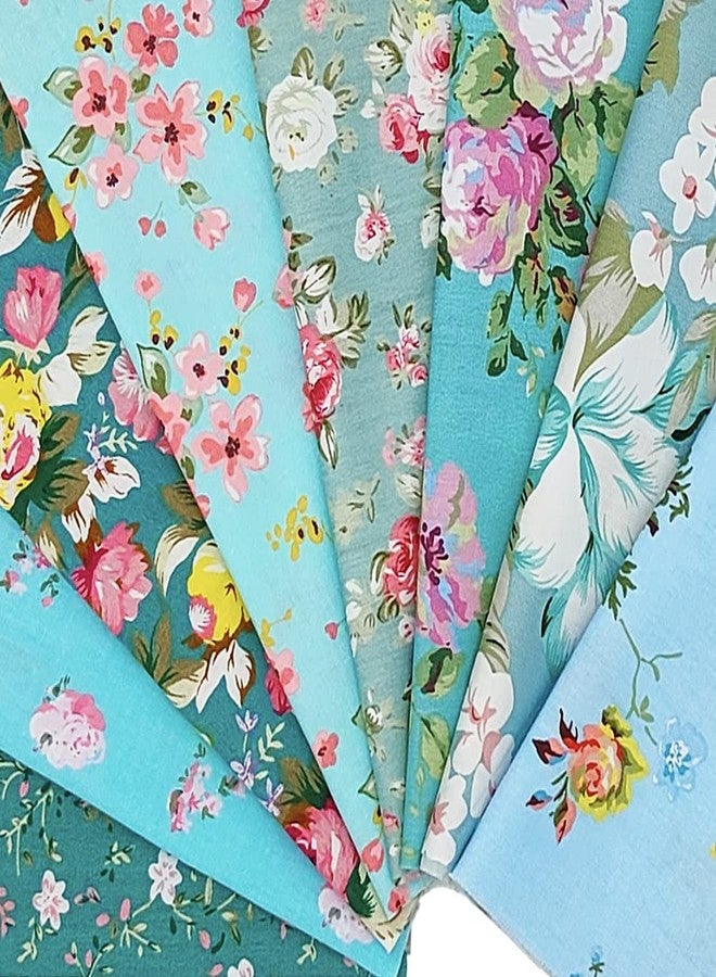 QiMicody حزم أقمشة QiMicody Fat Quarters، 8 قطع، قطن 100%، 19.69 بوصة × 19.69 بوصة (50 سم × 50 سم)، مربعات قماشية مقطوعة مسبقًا للخياطة والتطريز اليدوي، تصميم بدون تكرار (زهور زرقاء). - Image 2