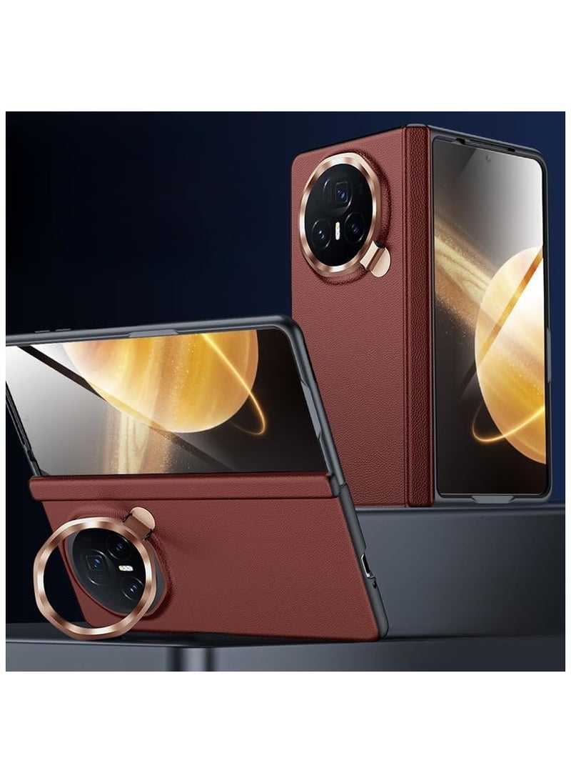 general Case Compatible with Honor Magic V3 Phone Case, Shell Film Integrated Central Axis Fully Wrapped Hinge, Lens Bracket Leather Protective Shell, Case for Honor Magic V3