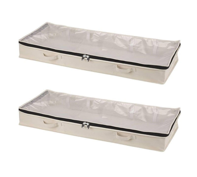Lify Cotton Canvas Comforter Storage Bags for Clothes Sweater Clothes Organizer with Sturdy Zipper Two Carrying Handles for Blanket Closet Storage Container Cotton Long Bag42X18 2 Pcs Set - Image 1