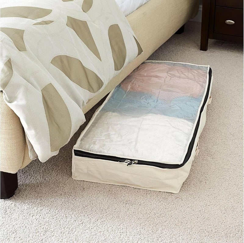 Lify Cotton Canvas Comforter Storage Bags for Clothes Sweater Clothes Organizer with Sturdy Zipper Two Carrying Handles for Blanket Closet Storage Container Cotton Long Bag42X18 2 Pcs Set - Image 3