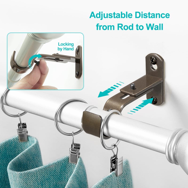 AMZSEVEN Adjustable Curtain Rod Brackets, Metal Window Drapery Rod Hanger Holders Hooks for 1 inch Rods (Brown, Set of 3) - Image 4