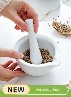 New 2-Piece Porcelain Mortar And Pestle Set Pills Crusher Ceramics Spice Mill Grinder Set Handheld Seasoning Mills Grinder Porcelain Mortar And Pestle Tools Set Grinding Bowls Cooking Accessories Grinding Stone For Food  - Image 1