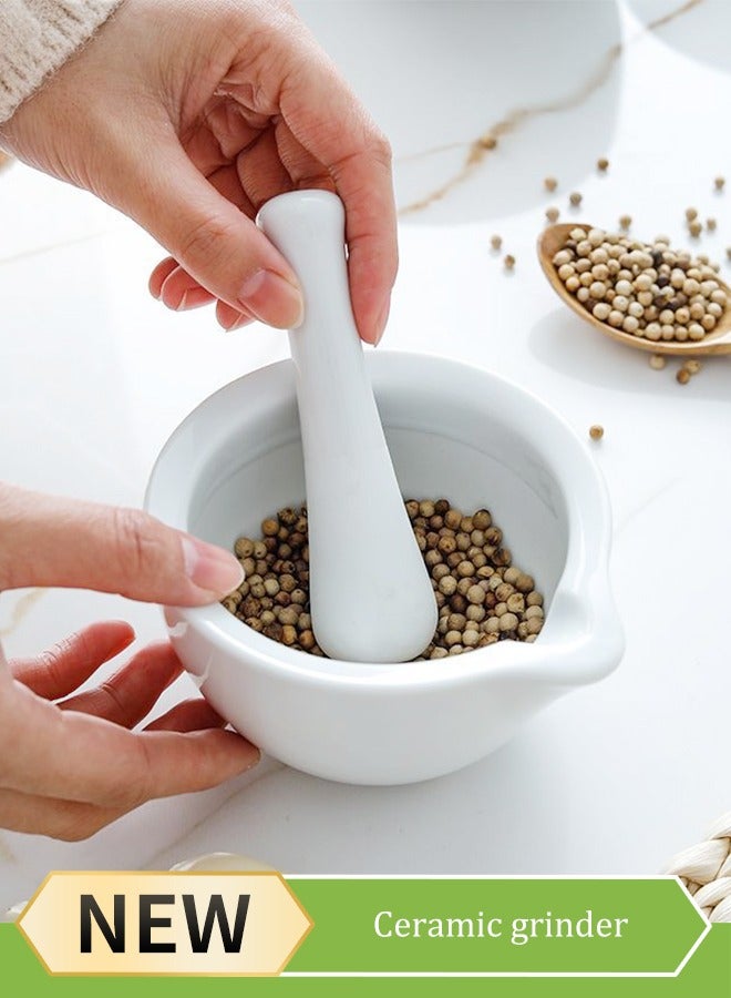 New طقم مدقة وهاون من البورسلين مكون من قطعتين، مطحنة توابل، طقم مطحنة يدوي، أدوات هاون ومدقة من البورسلين، أوعية طحن، ملحقات الطهي، حجر طحن للطعام - Image 1