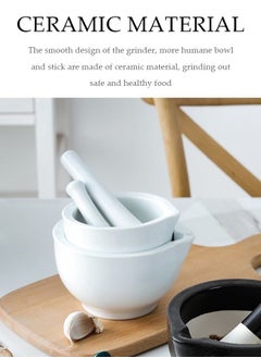New 2-Piece Porcelain Mortar And Pestle Set Pills Crusher Ceramics Spice Mill Grinder Set Handheld Seasoning Mills Grinder Porcelain Mortar And Pestle Tools Set Grinding Bowls Cooking Accessories Grinding Stone For Food  - Image 5