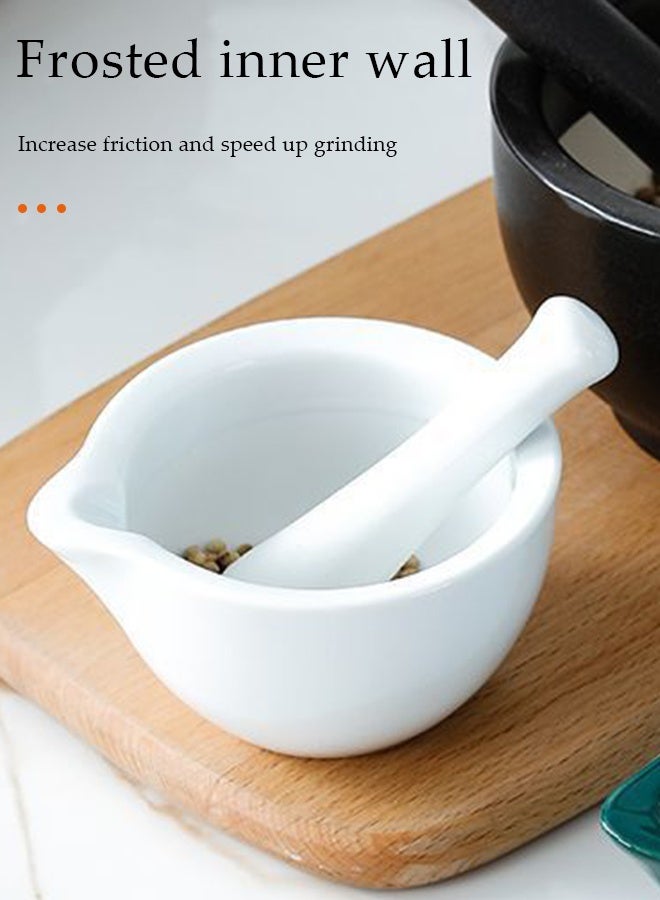 2-Piece Porcelain Mortar And Pestle Set Pills Crusher Ceramics Spice Mill Grinder Set Handheld Seasoning Mills Grinder Porcelain Mortar And Pestle Tools Set Grinding Bowls Cooking Accessories Grinding Stone For Food - Image 4