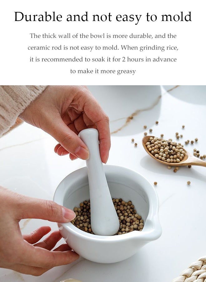 2-Piece Porcelain Mortar And Pestle Set Pills Crusher Ceramics Spice Mill Grinder Set Handheld Seasoning Mills Grinder Porcelain Mortar And Pestle Tools Set Grinding Bowls Cooking Accessories Grinding Stone For Food - Image 5