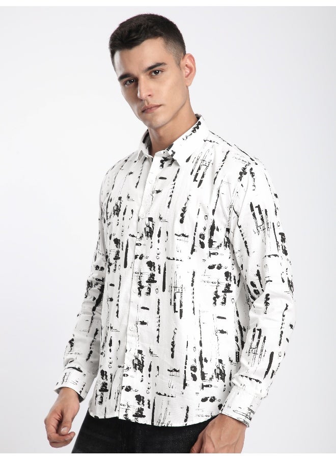 Beyoung Black And White Abstract Brush Stroke Printed Shirt  - Image 1