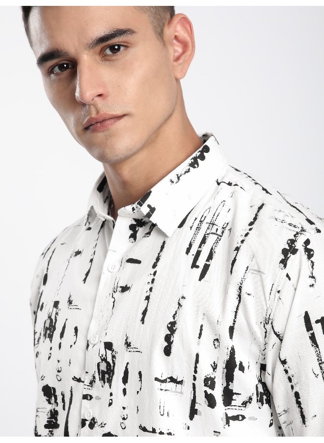 Beyoung Black And White Abstract Brush Stroke Printed Shirt  - Image 3