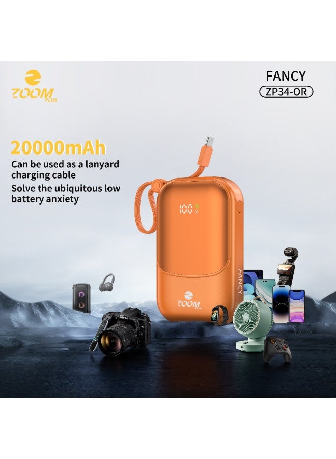 ZOOM PLUS Fancy Power Bank 20000mAh PD 22.5W Fast Charging, Built-in Cable, Digital Display, Compact Portable Charger for iPhone, Android & USB-C Devices – Model ZP34-B - Image 4