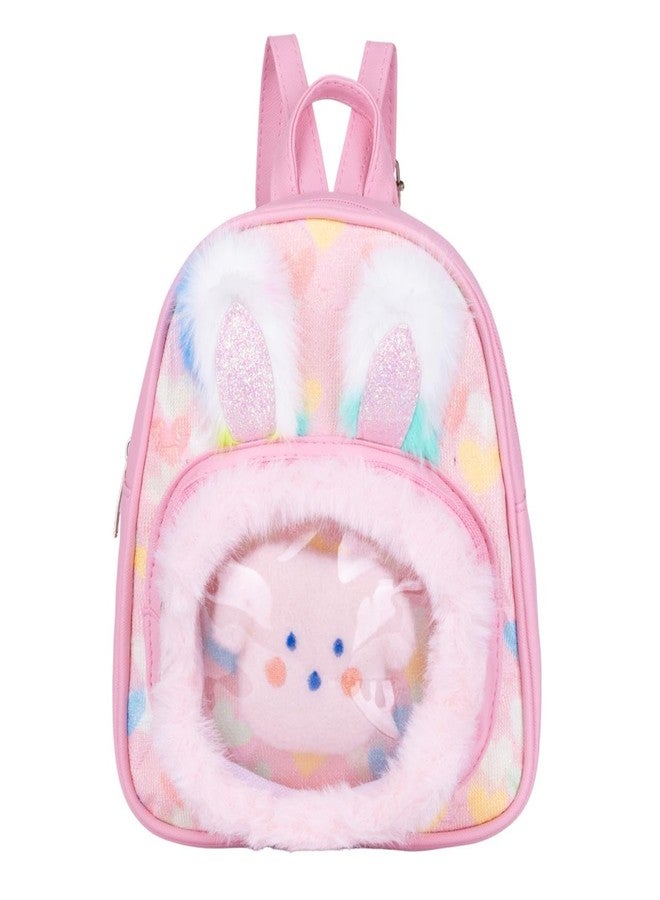 LSARIMO Cute Plush Cartoon Kids Mini Backpack with Soft Fur Pocket Lightweight School Bag for Toddlers & Preschool Kids - Adjustable Shoulder Straps, Zipper Closure, Small Travel & Picnic Bag (Pink) - Image 1