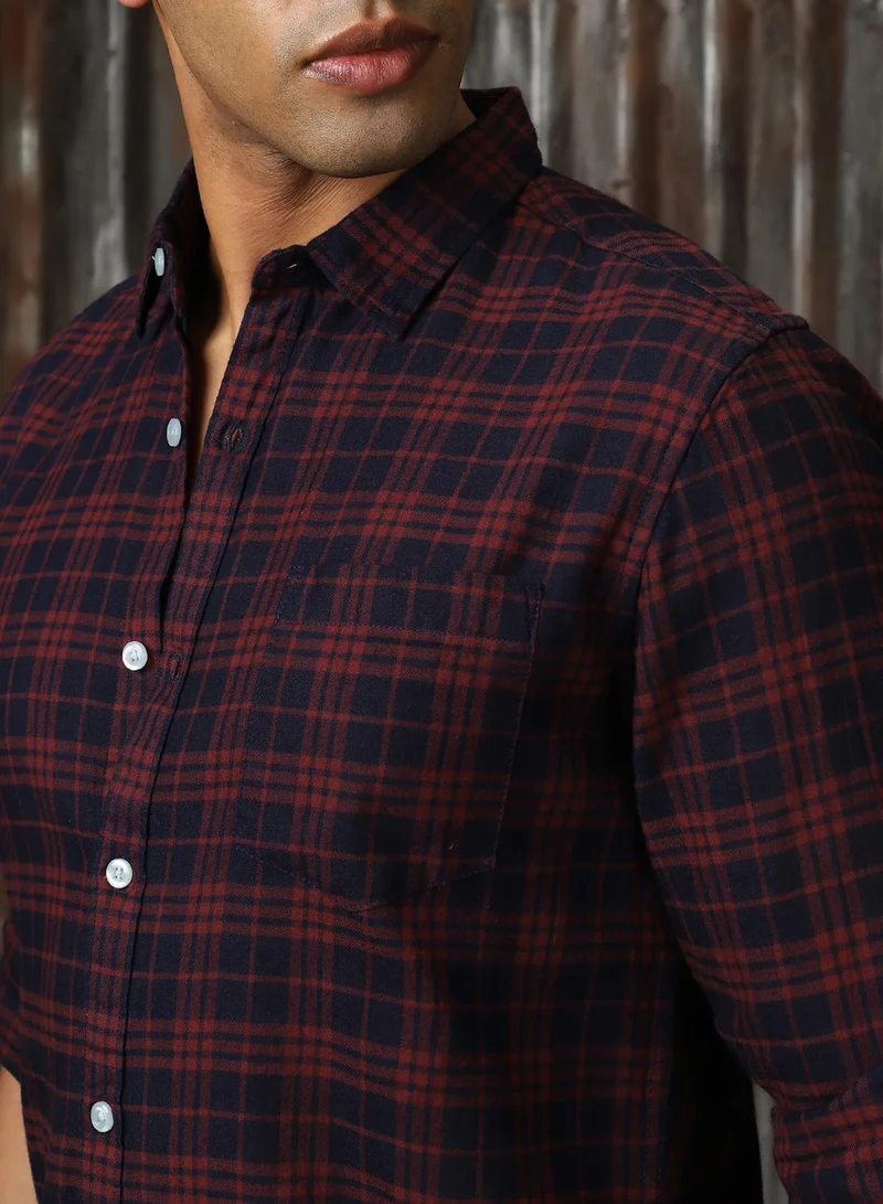 HIGH STAR Men's Multicoloured 100% Cotton Checkered Button Down Shirt
