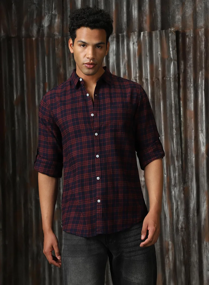 هاي ستار Men's Multicoloured 100% Cotton Checkered Button Down Shirt