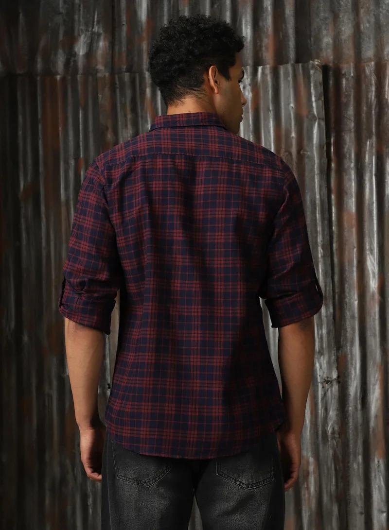 HIGH STAR Men's Multicoloured 100% Cotton Checkered Button Down Shirt