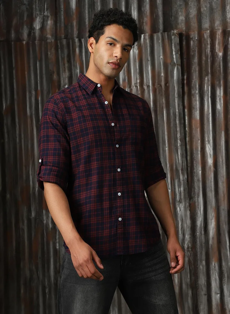 هاي ستار Men's Multicoloured 100% Cotton Checkered Button Down Shirt