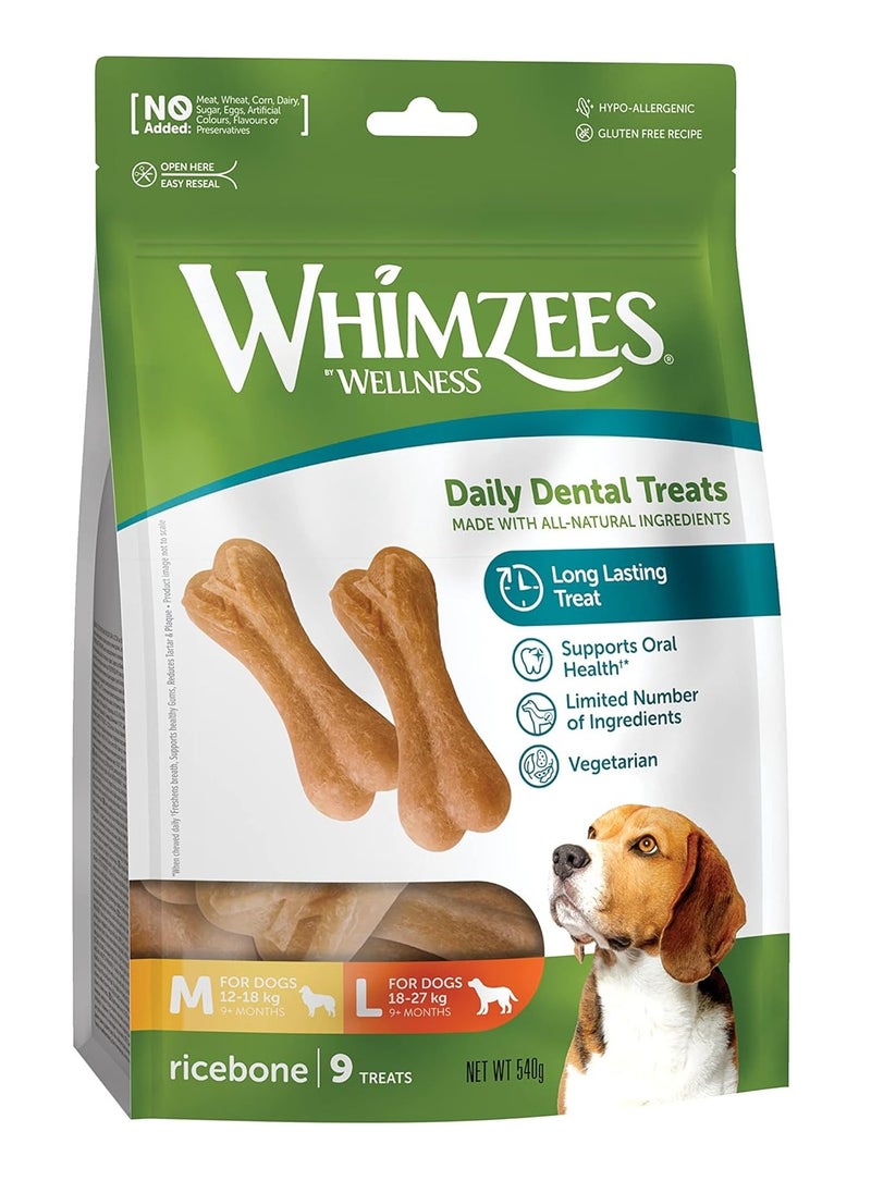 WHIMZEES By Wellness Rice Bone Dog Dental Sticks 9 Pieces Size M L Dog Chews for Medium to Large Breeds Natural Gluten Free Rawhide Free Vegetarian  - Image 1