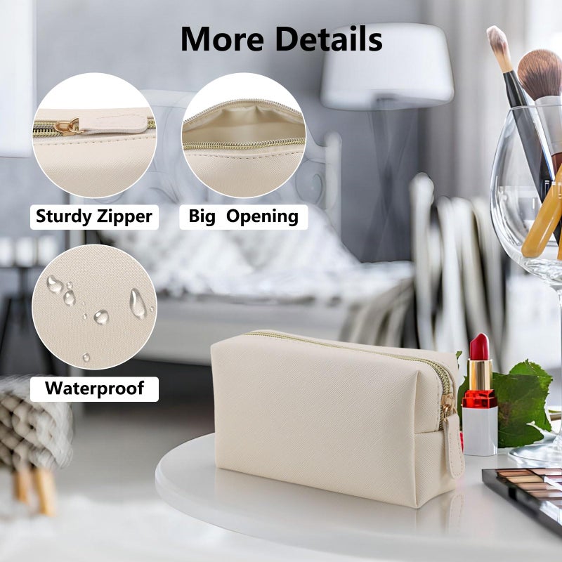 Apooliy Leather Makeup Bag for Purse Travel, Portable Small Cosmetic Organizer for Women and Girls, Make up Bag with Zipper - Image 4