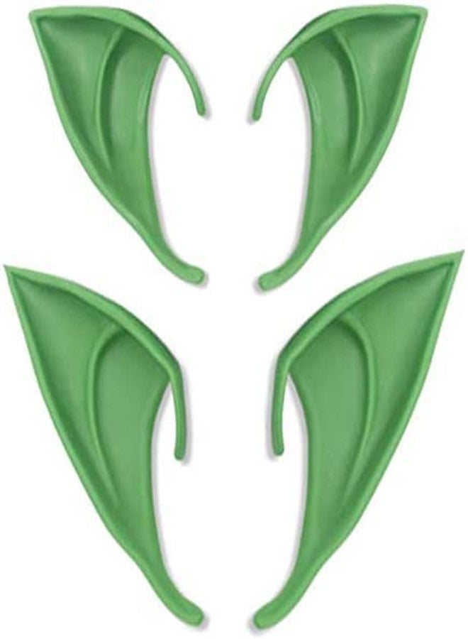 Aweilan Fairy Pixie Soft Elf Ears Cosplay Accessories Halloween Party Pointed Prosthetic Tips Ear （2 Pairs） (Green) - Image 1