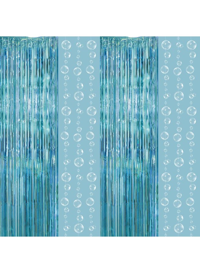 Decor365 Ocean Blue Under The Sea Party Decoration Tinsel Foil Curtain & White Bubble Garland Kit for Mermaid Birthday Party Supplies - Image 1