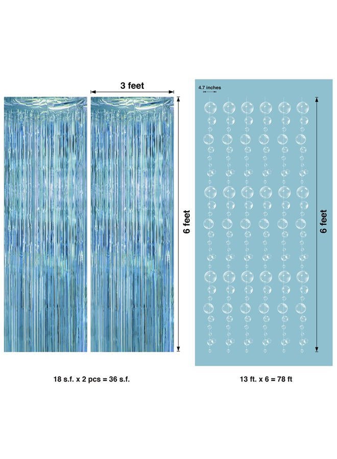 Decor365 Ocean Blue Under The Sea Party Decoration Tinsel Foil Curtain & White Bubble Garland Kit for Mermaid Birthday Party Supplies - Image 2