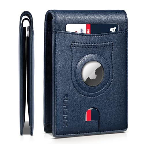 RUNBOX AirTag-Wallet-Mens-Slim-RFID Blocking Wallets Leather with Bill Compartment Air Tag Bifold Card Holder Wallet Gifts for Men Dad - Image 1