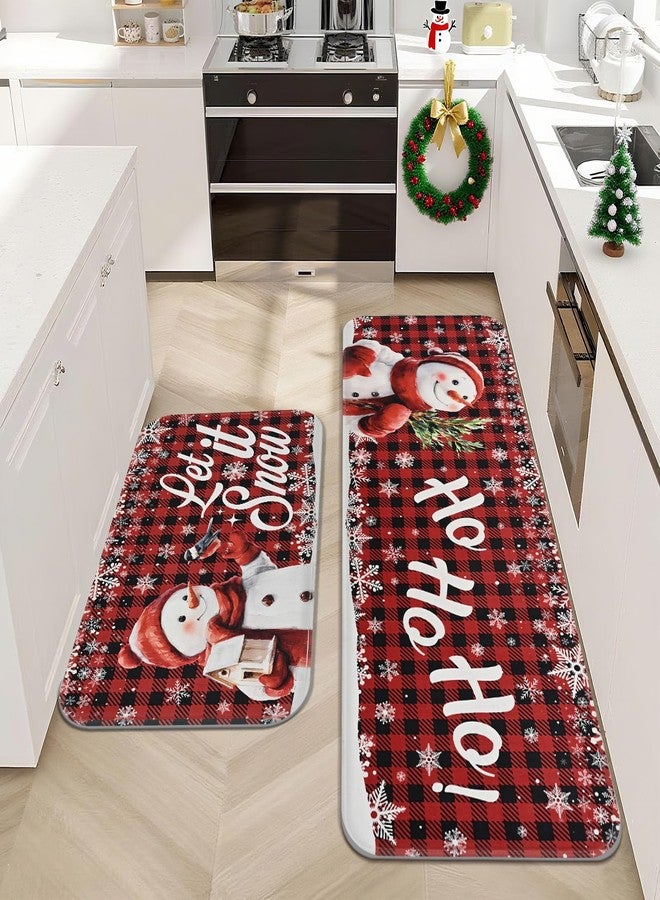 FRAMICS Christmas Kitchen Mats Set of 2, Snowflake Kitchen Mats for Floor Red Plaid Kitchen Rugs Washable, Non Slip Christmas Snowman Kitchen Floor Mats, 18" x 48" + 18" x 30" - Image 2