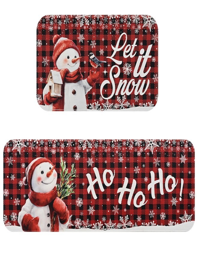 FRAMICS Christmas Kitchen Mats Set of 2, Snowflake Kitchen Mats for Floor Red Plaid Kitchen Rugs Washable, Non Slip Christmas Snowman Kitchen Floor Mats, 18" x 48" + 18" x 30" - Image 1