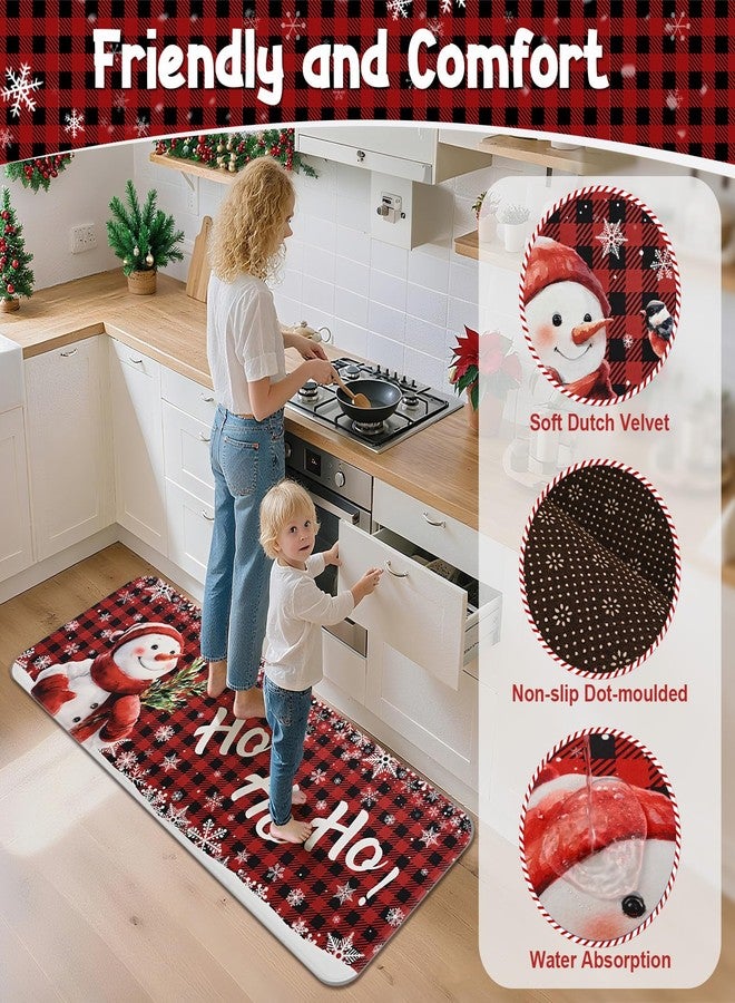 FRAMICS Christmas Kitchen Mats Set of 2, Snowflake Kitchen Mats for Floor Red Plaid Kitchen Rugs Washable, Non Slip Christmas Snowman Kitchen Floor Mats, 18" x 48" + 18" x 30" - Image 3