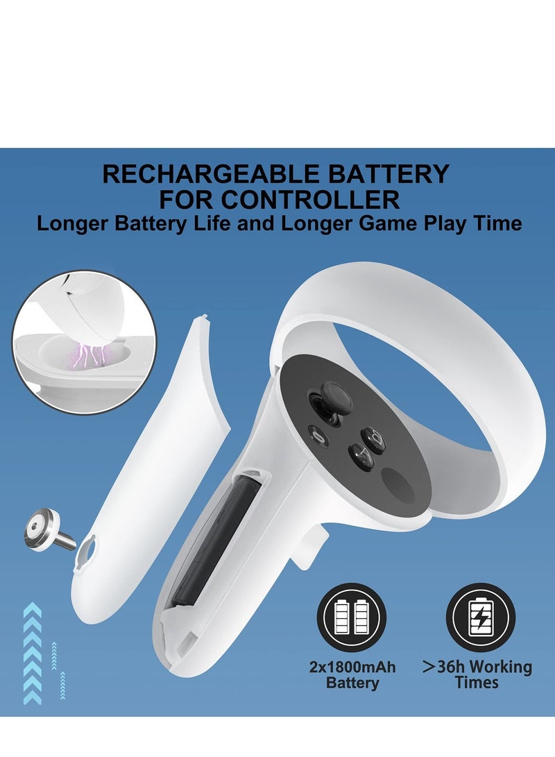 Charging Dock Station for Oculus Quest 2 - Fast VR Charger Stand Oculus/Meta Headset Touch Controller Accessories with Rechargeable Batteries,USB-C and Cable(White) - Image 3