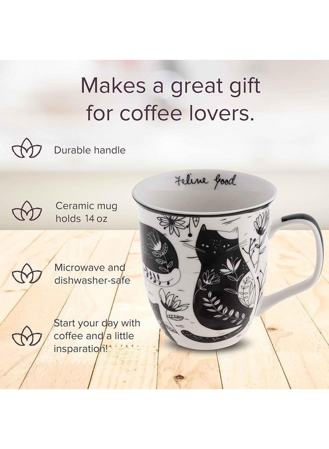 Karma Gifts 16 oz Black and White Boho Mug Cat - Cute Coffee and Tea Mug - Ceramic Coffee Mugs for Women and Men - Image 2